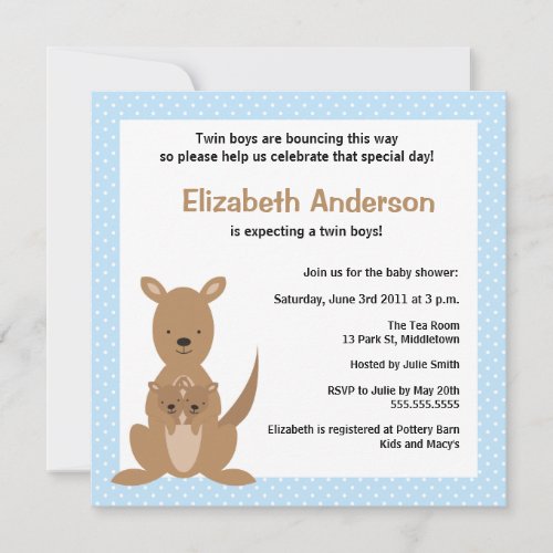 Cute Kangaroo Baby Shower Invitation _ Twin Boys