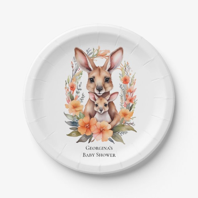 Cute Kangaroo Baby Shower Paper Plates (Front)
