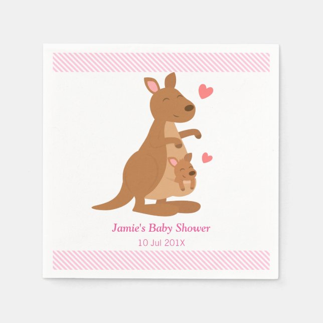 Cute Kangaroo Baby Shower Party Paper Napkins (Front)
