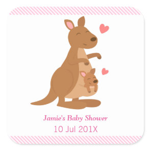Cute Kangaroo Baby Shower Party Treats Square Sticker