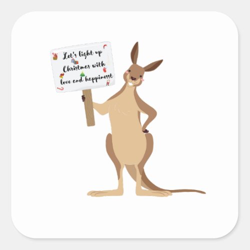 cute kangaroo chritsmas square stickers