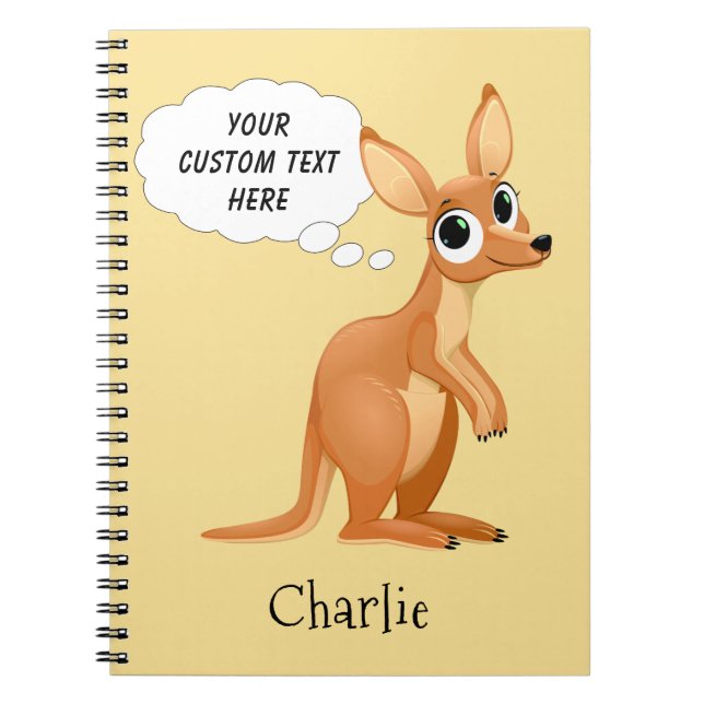 Cute Kangaroo custom name & text notebook (Front)