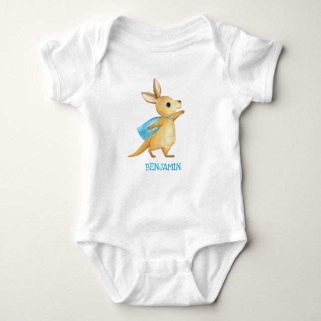 Cute Kangaroo - Customized Baby Name Jumpsuit Bodysuit (Front)