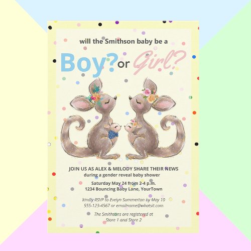 Cute Kangaroo Gender Reveal Baby Shower Invitation