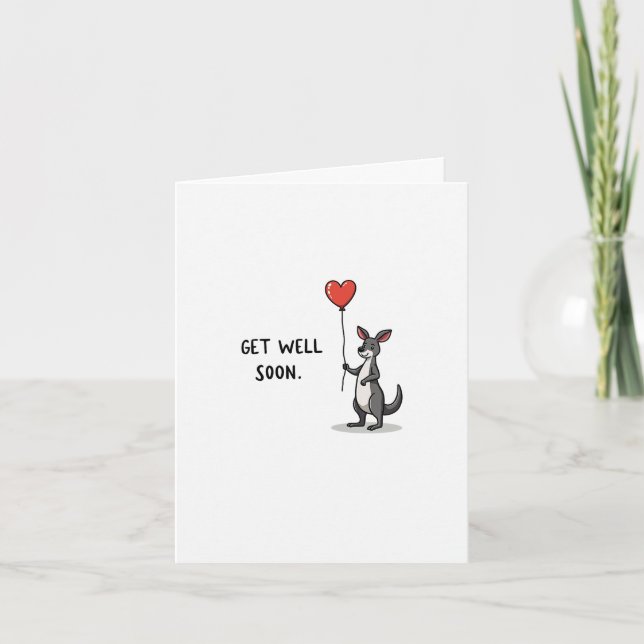 Cute Kangaroo Get Well Card With Balloon (Front)