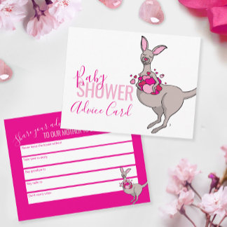 Cute kangaroo heart pouch baby shower advice card