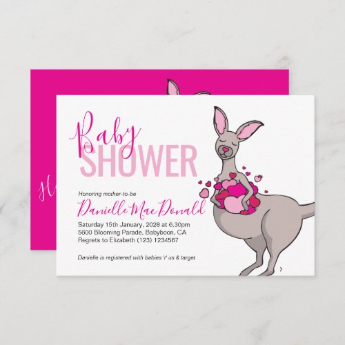 Cute kangaroo heart pouch baby shower invitations