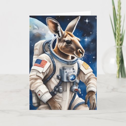 Cute Kangaroo in Astronaut Suit in Outer Space Card