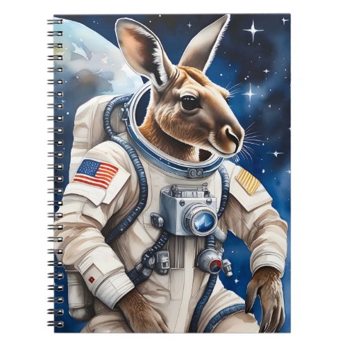 Cute Kangaroo in Astronaut Suit in Outer Space Notebook