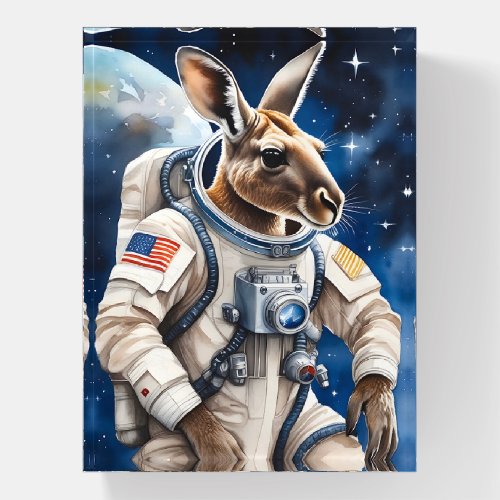 Cute Kangaroo in Astronaut Suit in Outer Space Paperweight