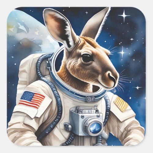 Cute Kangaroo in Astronaut Suit in Outer Space Square Sticker