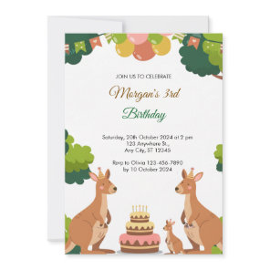 Cute Kangaroo Party Birthday Invitation