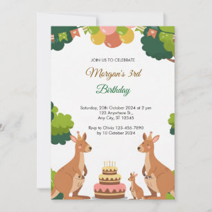 Cute Kangaroo Party Birthday Invitation