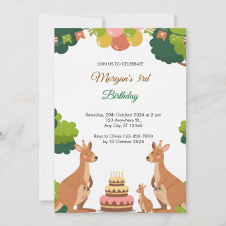 Cute Kangaroo Party Birthday Invitation