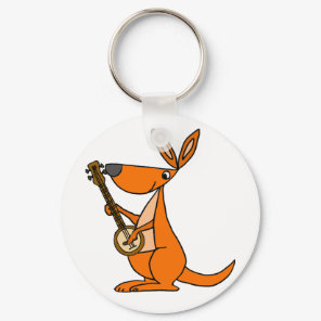 Cute Kangaroo Playing Banjo Cartoon Keychain