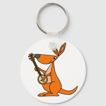 Cute Kangaroo Playing Banjo Cartoon Keychain by tickleyourfunnybone at Zazzle
