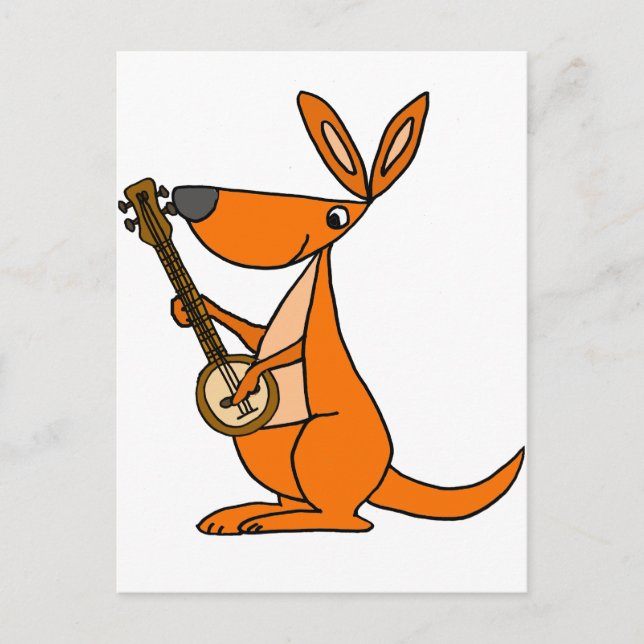 Cute Kangaroo Playing Banjo Cartoon Postcard (Front)