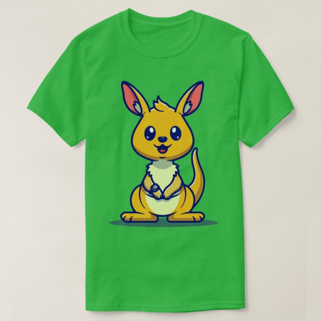 Cute Kangaroo Wearing Watch Cartoon T-Shirt (Design Front)