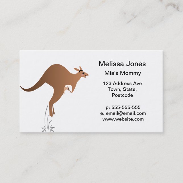 Cute kangaroo with baby in pouch calling card (Front)