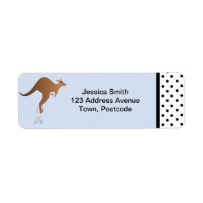 Cute kangaroo with baby in pouch label