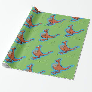 Cute Kangaroo with koalas cartoon green pattern Wrapping Paper