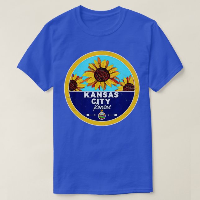 Cute Kansas City Kansas KS Sunflower Badge KC  T-Shirt (Design Front)