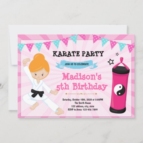 Cute karate birthday party invitation