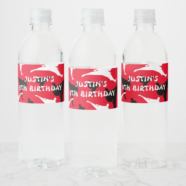 Cute karate Birthday party theme personalized Water Bottle Label (Bottles)