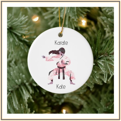 Cute Karate Girl Martial Arts  Ceramic Ornament