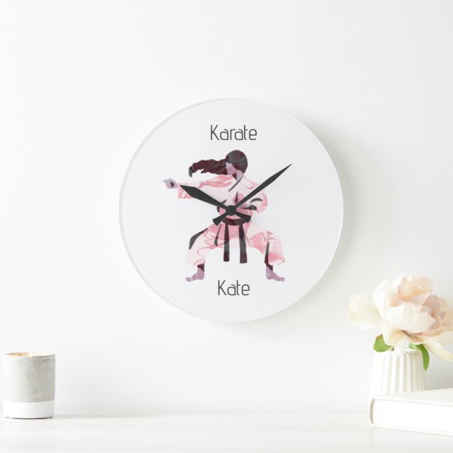 Cute Karate Girl Martial Arts  Large Clock (Home)