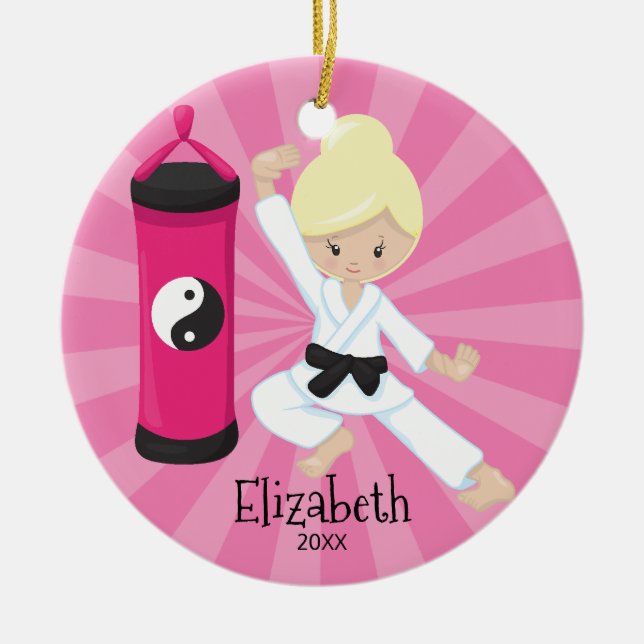Cute Karate Girl Personalized Christmas Ornament (Front)