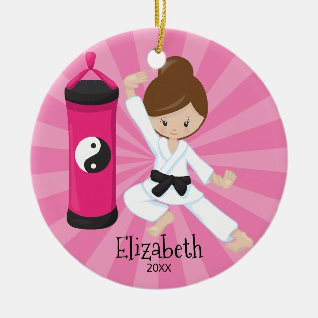 Cute Karate Girl Personalized Christmas Ornament (Front)