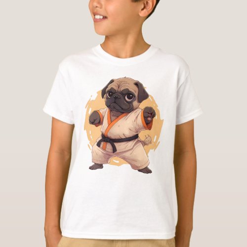 Cute karate pug dog dangerous pug puppy T_Shirt