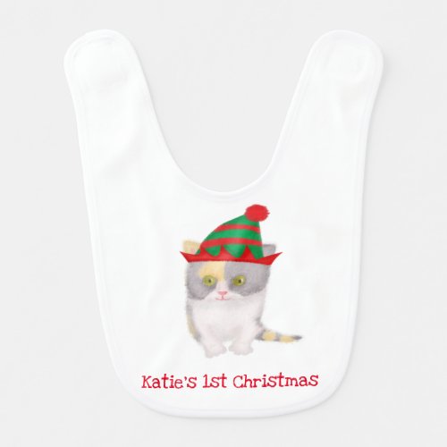 Cute Katie kitten babys 1st Christmas bib