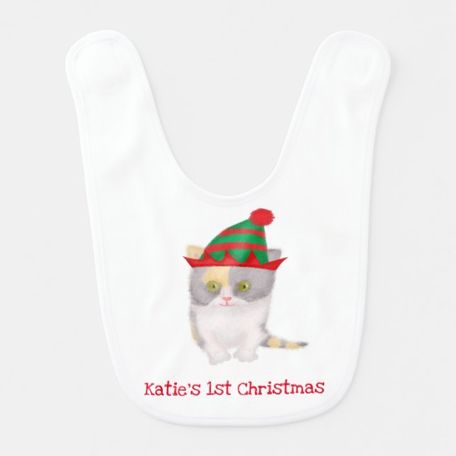 Cute Katie kitten baby's 1st Christmas bib (Front)