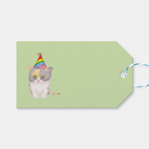 Cute Katie kitten green birthday gift tag