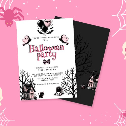 Cute Kawai Pink Halloween Party Invitation