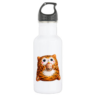 Cute Kawaii 3D Tiger with Boba Tea Stainless Steel Water Bottle