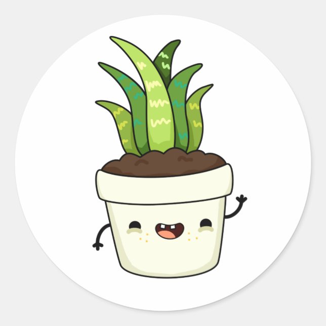 Cute Kawaii Aloe Vera Classic Round Sticker (Front)