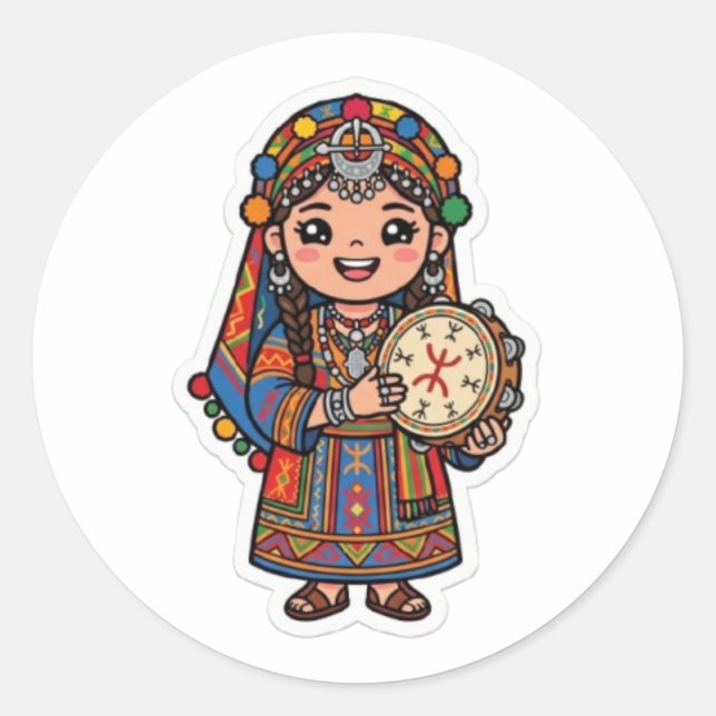  Cute Kawaii Amazigh Ber Classic Round Sticker (Front)