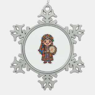 Cute Kawaii Amazigh Ber Snowflake Pewter Christmas Ornament