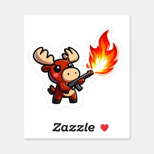 Cute Kawaii Angry Moose Shooting Fire Sticker