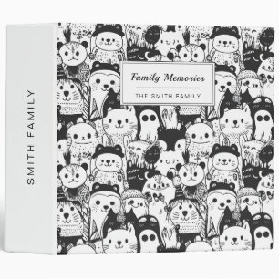 Cute Kawaii Animal Doodle Pattern (1) 3 Ring Binder