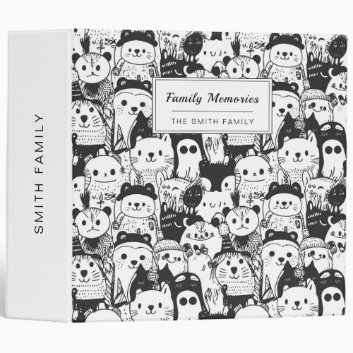Cute Kawaii Animal Doodle Pattern (1) 3 Ring Binder