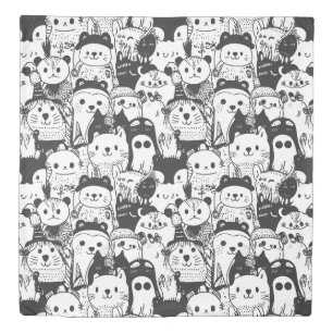 Cute Kawaii Animal Doodle Pattern (1) Duvet Cover