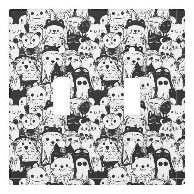 Cute Kawaii Animal Doodle Pattern (1) Light Switch Cover (Front)