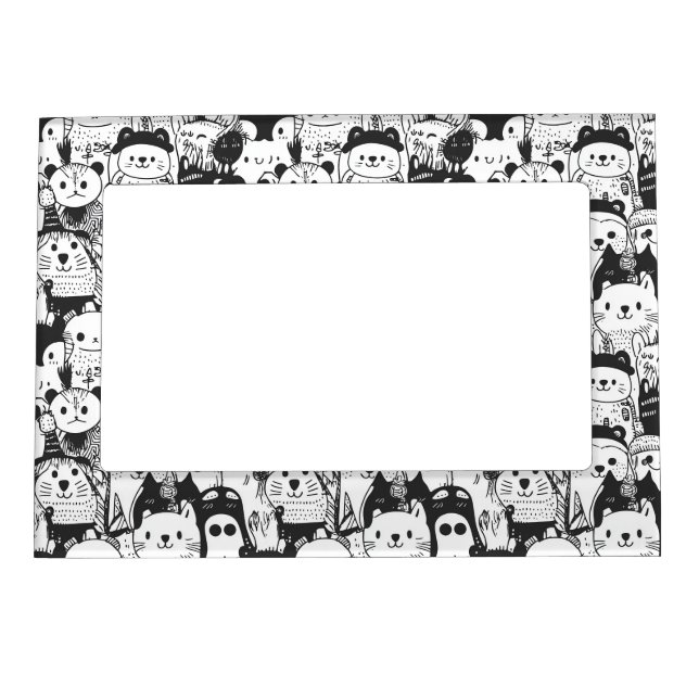 Cute Kawaii Animal Doodle Pattern (1) Magnetic Frame (Front)