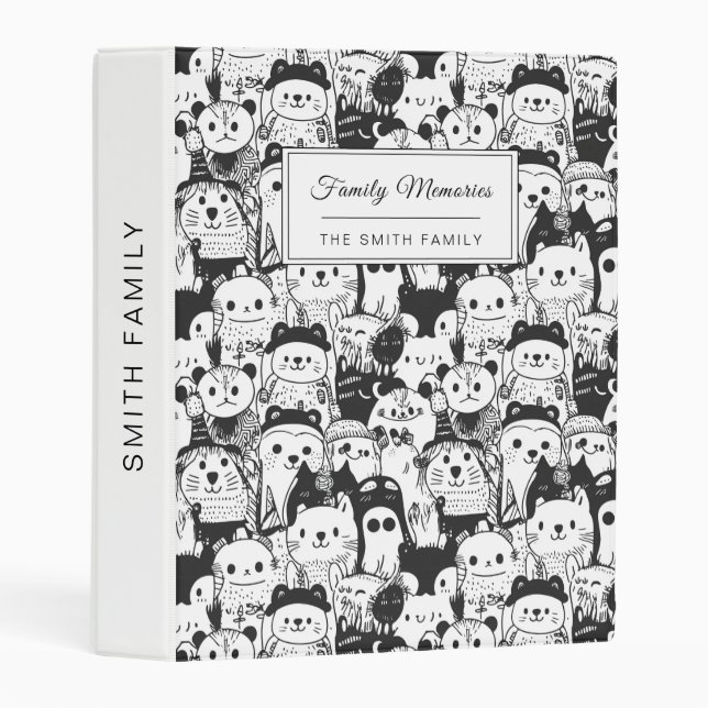 Cute Kawaii Animal Doodle Pattern (1) Mini Binder (Front/Spine)