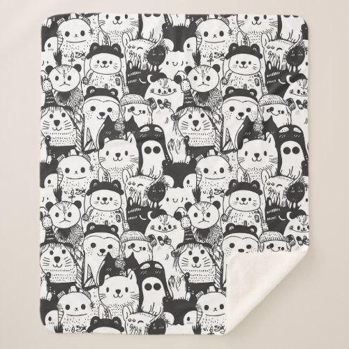 Cute Kawaii Animal Doodle Pattern (1) Sherpa Blanket