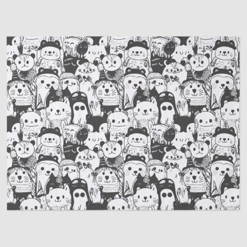 Cute Kawaii Animal Doodle Pattern (1) Tissue Paper